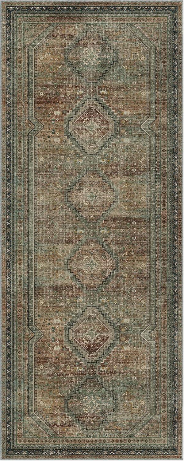 imageGENIMO 26X6 Runner Rug Non Slip Machine Washable Hallway Runners Low Plie ampamp Thin Vintage Rug for Hallway Kitchen Laundry Entryway Bedroom ampamp Living Room Dark GrayBrown