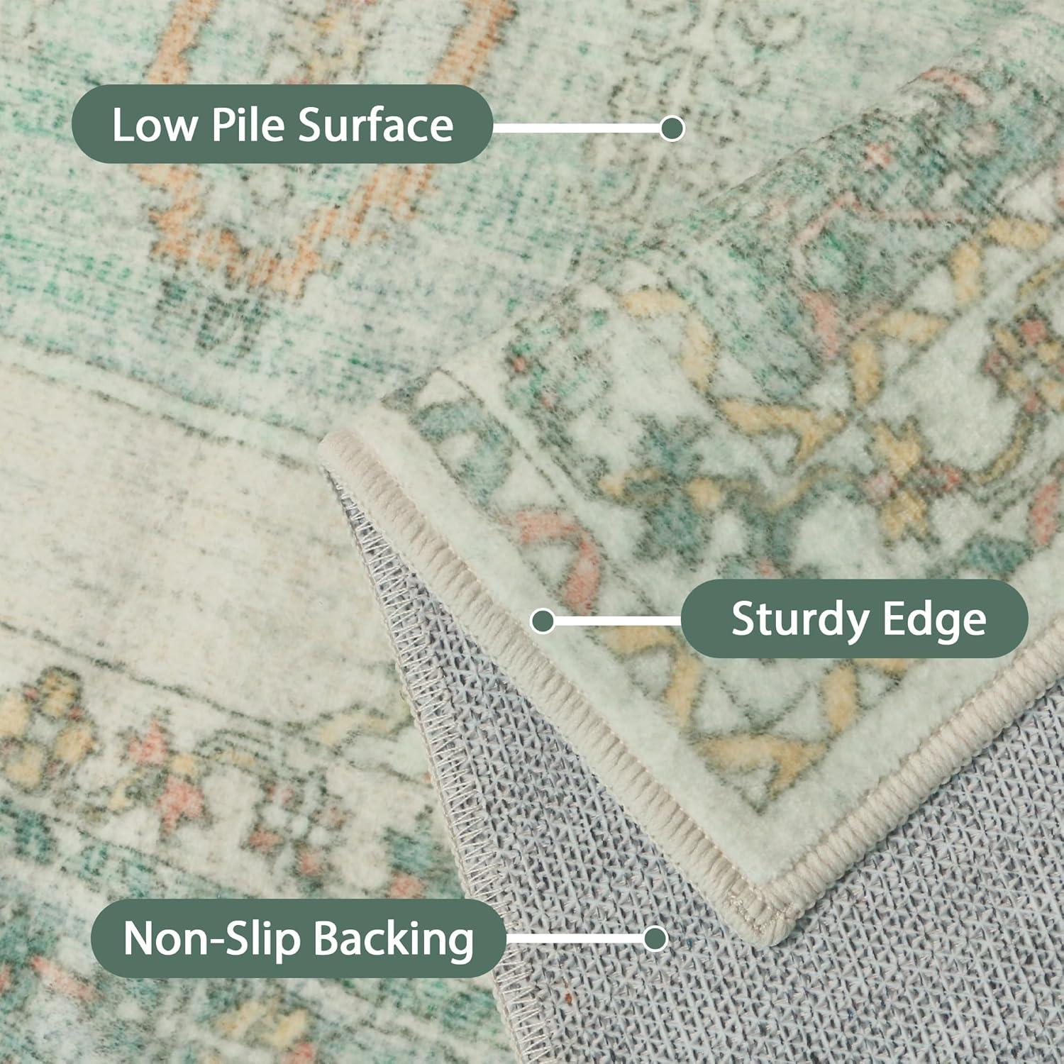 imageGENIMO 26X6 Runner Rug Non Slip Machine Washable Hallway Runners Low Plie ampamp Thin Vintage Rug for Hallway Kitchen Laundry Entryway Bedroom ampamp Living Room Dark GrayCream Greem