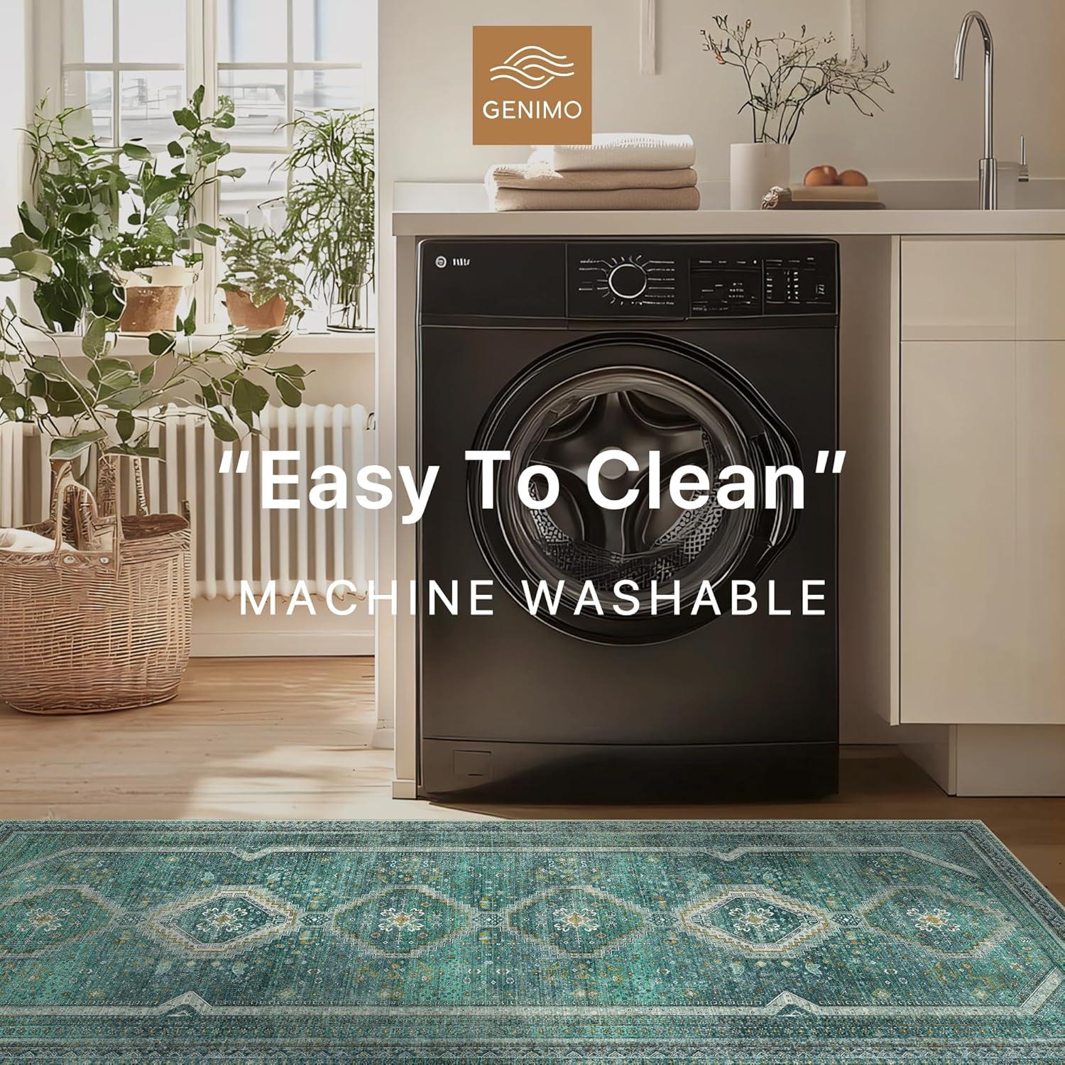 imageGENIMO 26X6 Runner Rug Non Slip Machine Washable Hallway Runners Low Plie ampamp Thin Vintage Rug for Hallway Kitchen Laundry Entryway Bedroom ampamp Living Room Dark GrayTeal
