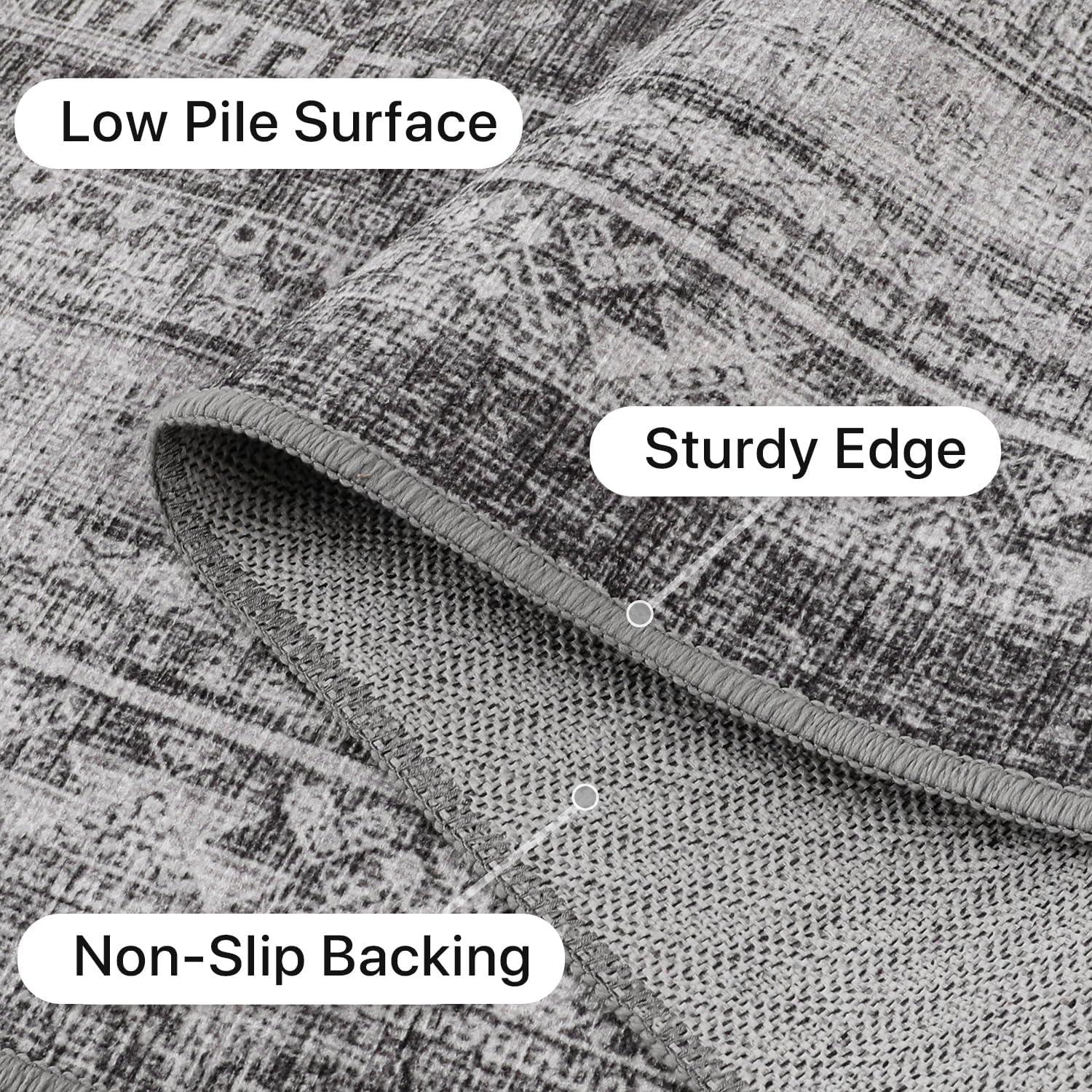 imageGENIMO 26X6 Runner Rug Non Slip Machine Washable Hallway Runners Low Plie ampamp Thin Vintage Rug for Hallway Kitchen Laundry Entryway Bedroom ampamp Living Room Dark GrayGrey