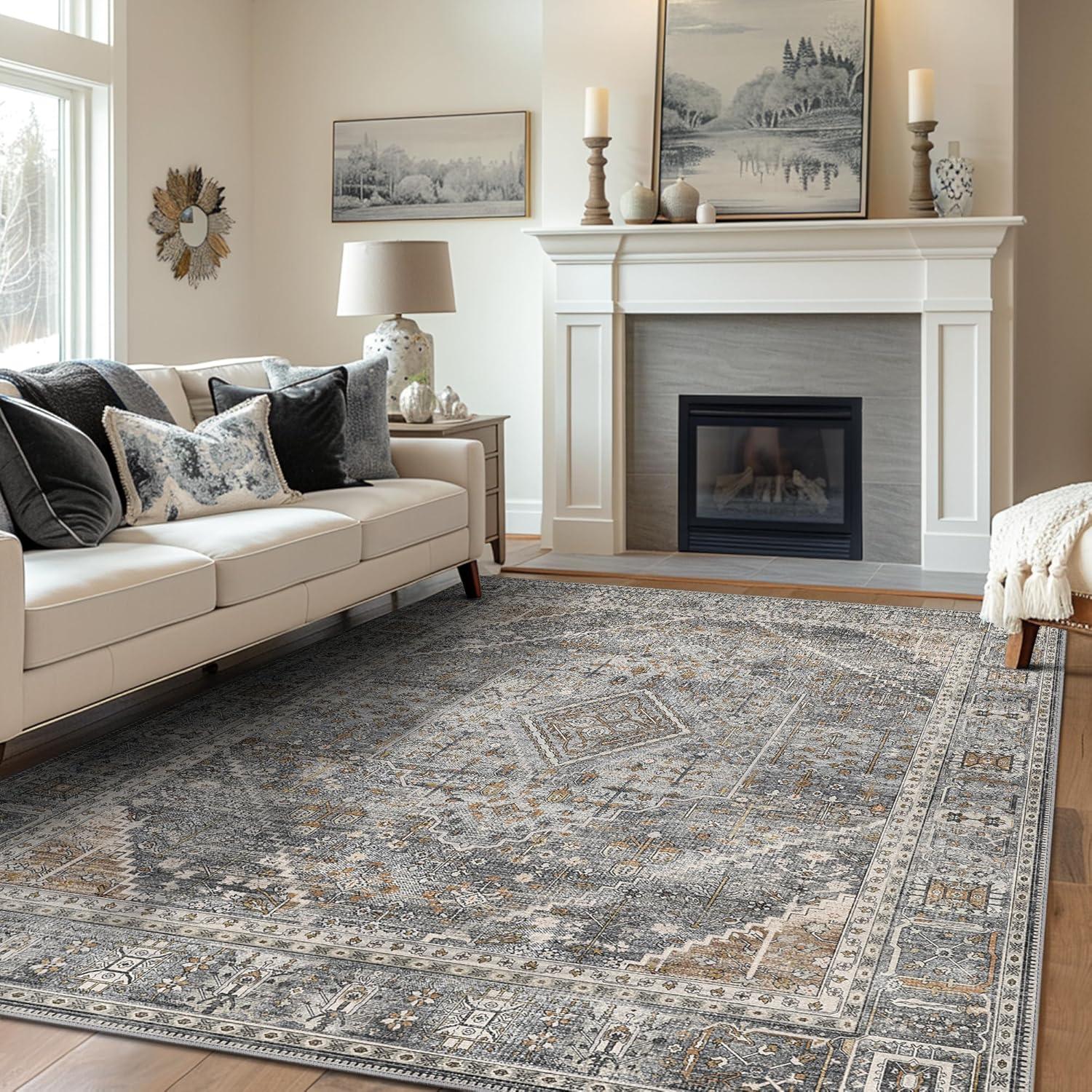 imageGENIMO 26X6 Runner Rug Non Slip Machine Washable Hallway Runners Low Plie ampamp Thin Vintage Rug for Hallway Kitchen Laundry Entryway Bedroom ampamp Living Room Dark GrayHighclass Grey