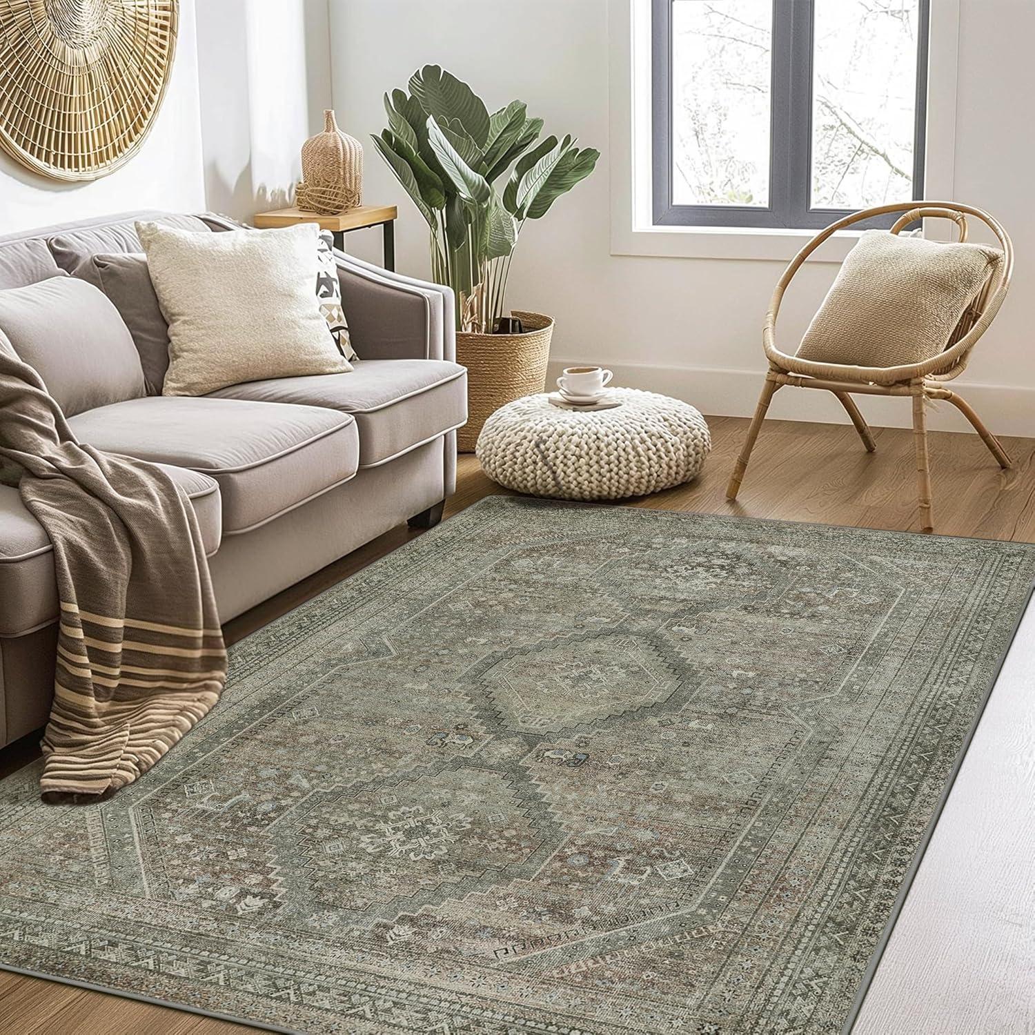 imageGENIMO 26X6 Runner Rug Non Slip Machine Washable Hallway Runners Low Plie ampamp Thin Vintage Rug for Hallway Kitchen Laundry Entryway Bedroom ampamp Living Room Dark GraySage