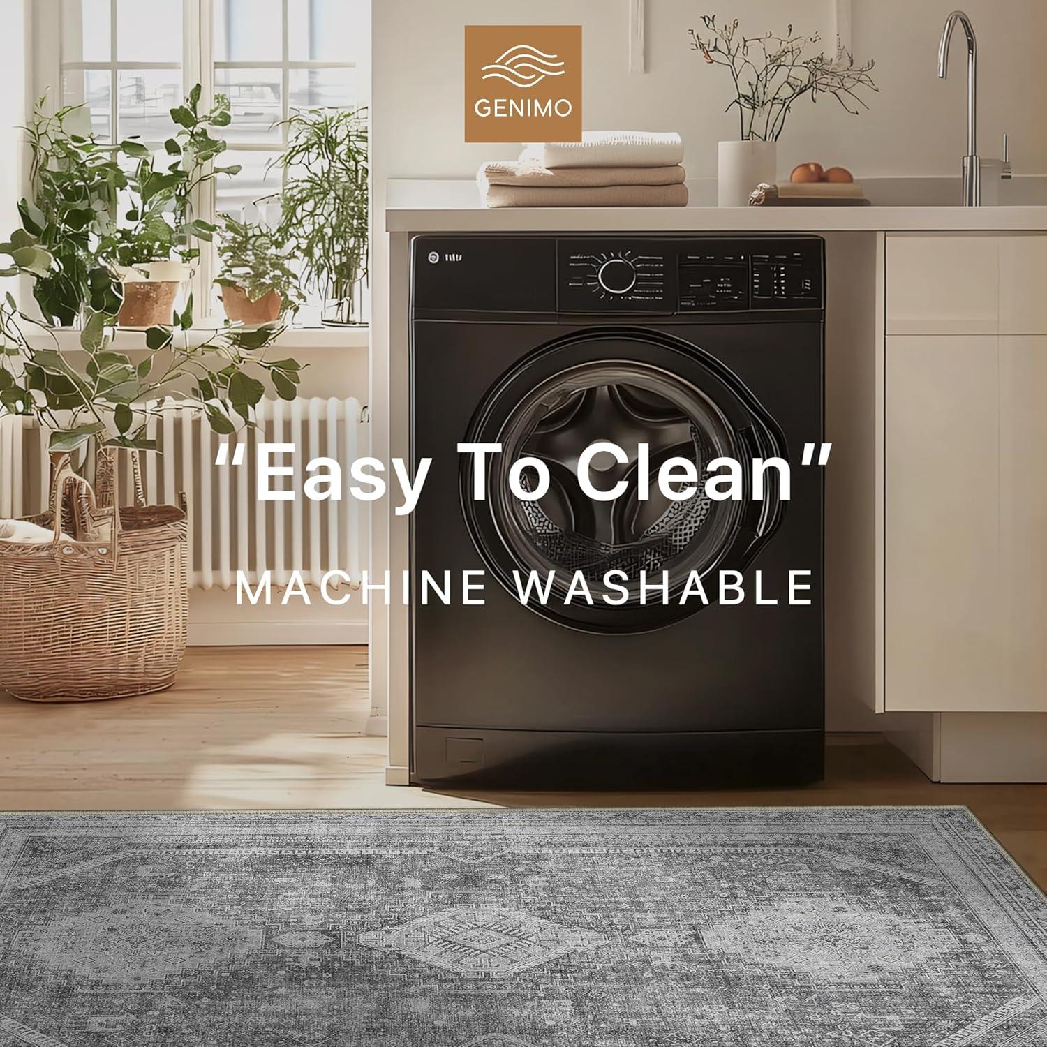 imageGENIMO 26X6 Runner Rug Non Slip Machine Washable Hallway Runners Low Plie ampamp Thin Vintage Rug for Hallway Kitchen Laundry Entryway Bedroom ampamp Living Room Dark GrayGrey