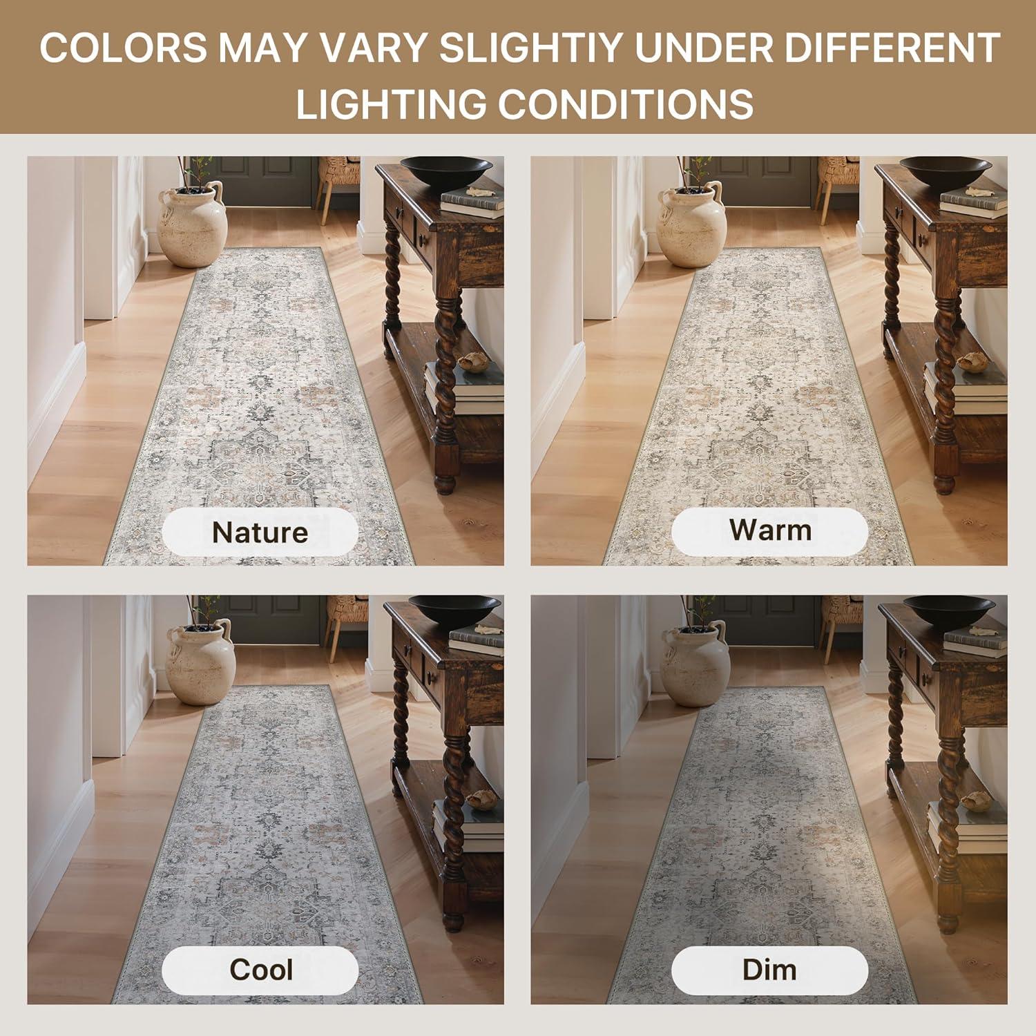 imageGENIMO 26X6 Runner Rug Non Slip Machine Washable Hallway Runners Low Plie ampamp Thin Vintage Rug for Hallway Kitchen Laundry Entryway Bedroom ampamp Living Room Dark GrayTaupe