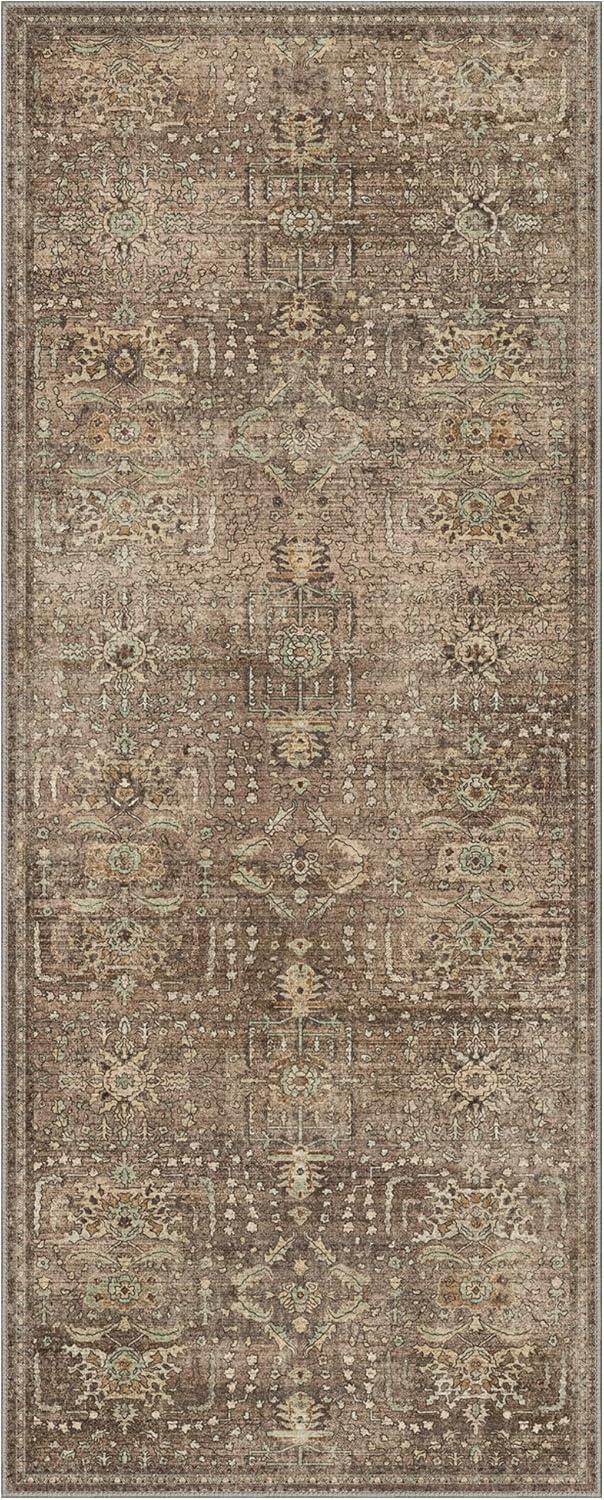 imageGENIMO 26X6 Runner Rug Non Slip Machine Washable Hallway Runners Low Plie ampamp Thin Vintage Rug for Hallway Kitchen Laundry Entryway Bedroom ampamp Living Room Dark GrayTerra Cotta