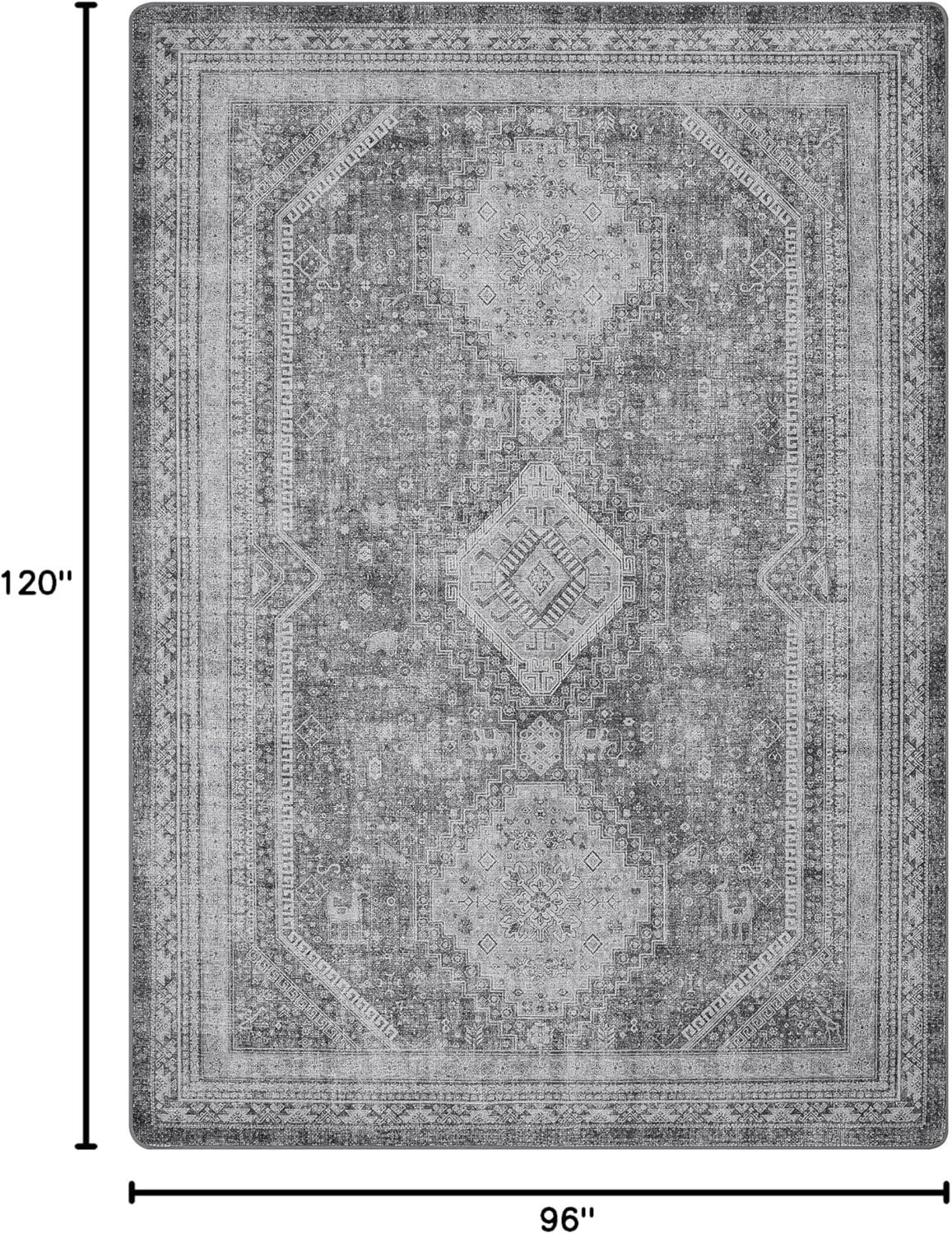 imageGENIMO 26X6 Runner Rug Non Slip Machine Washable Hallway Runners Low Plie ampamp Thin Vintage Rug for Hallway Kitchen Laundry Entryway Bedroom ampamp Living Room Dark GrayGrey
