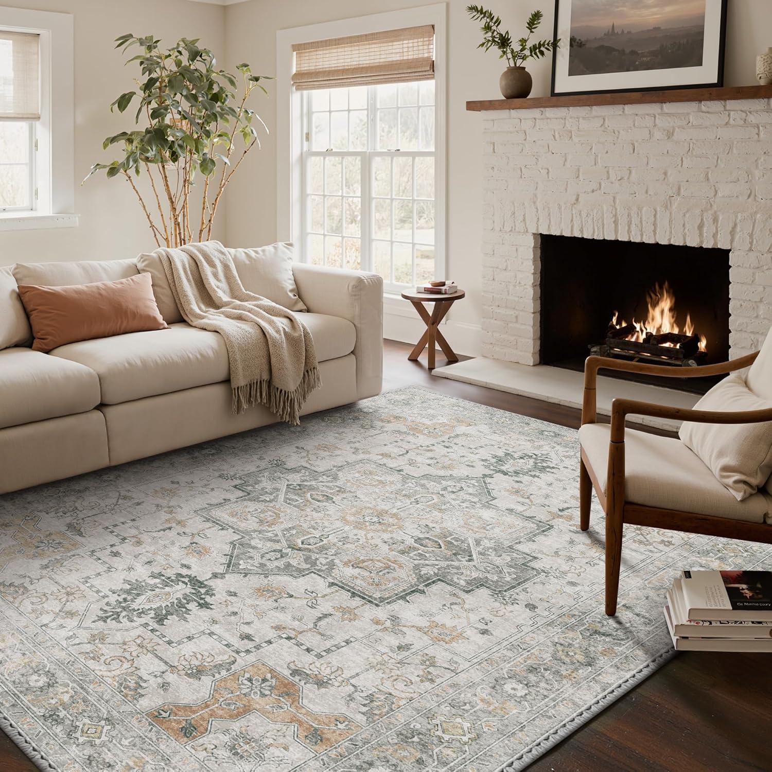 imageGENIMO 26X6 Runner Rug Non Slip Machine Washable Hallway Runners Low Plie ampamp Thin Vintage Rug for Hallway Kitchen Laundry Entryway Bedroom ampamp Living Room Dark GrayTaupe