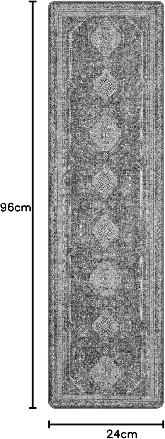 imageGENIMO 26X6 Runner Rug Non Slip Machine Washable Hallway Runners Low Plie ampamp Thin Vintage Rug for Hallway Kitchen Laundry Entryway Bedroom ampamp Living Room Dark GrayGrey