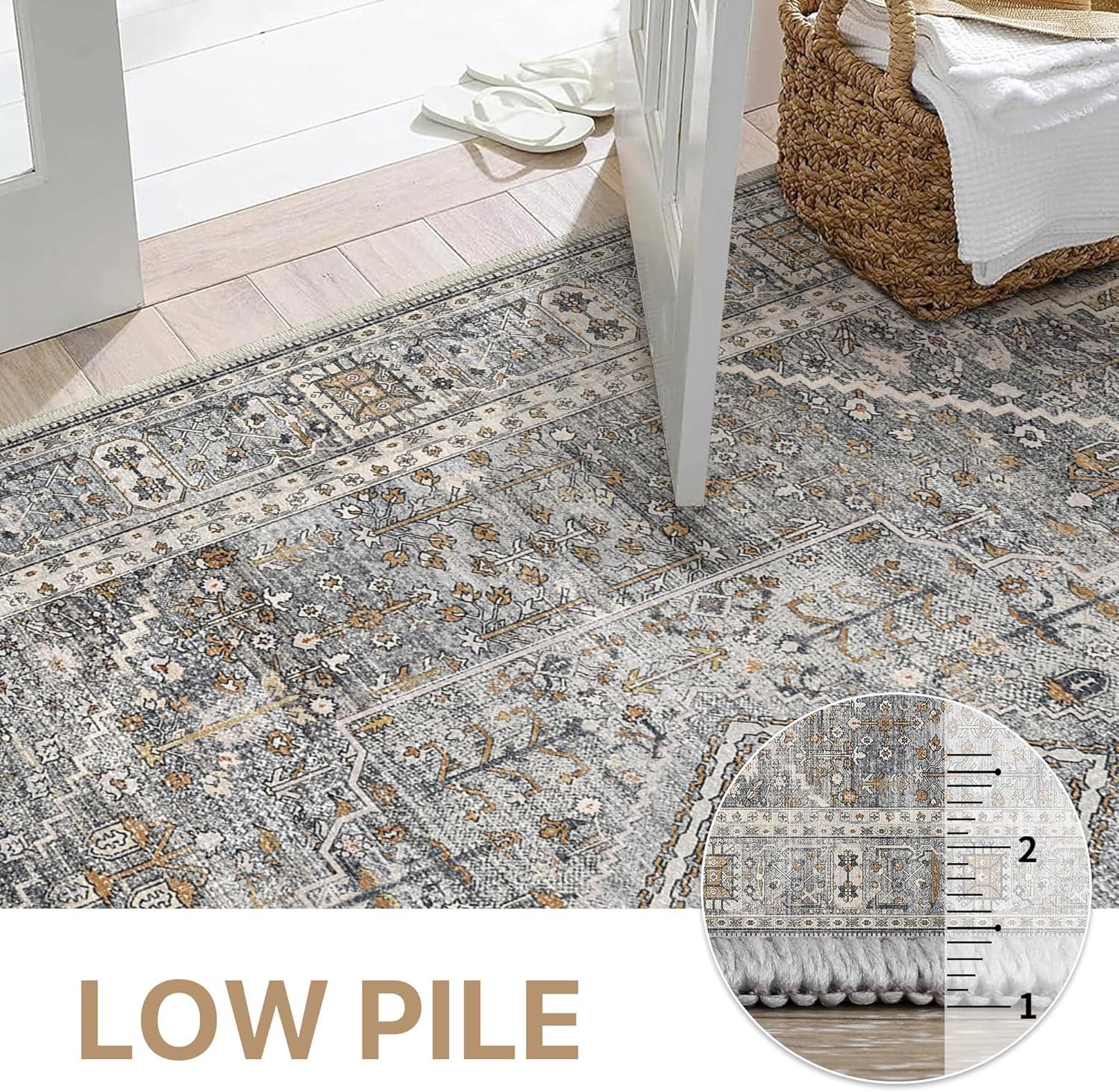imageGENIMO 26X6 Runner Rug Non Slip Machine Washable Hallway Runners Low Plie ampamp Thin Vintage Rug for Hallway Kitchen Laundry Entryway Bedroom ampamp Living Room Dark GrayHighclass Grey