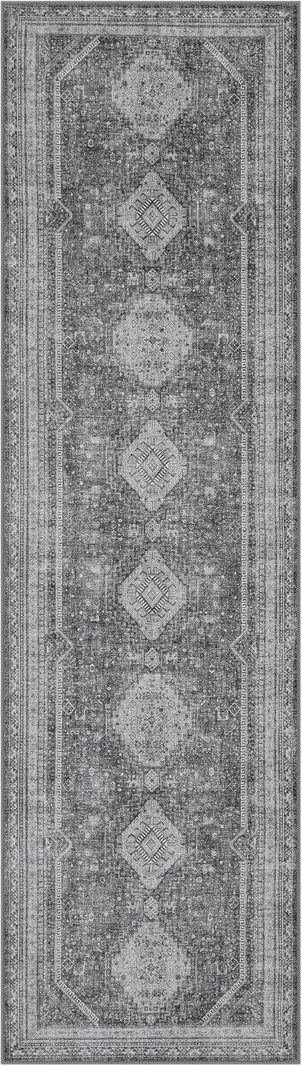 imageGENIMO 26X6 Runner Rug Non Slip Machine Washable Hallway Runners Low Plie ampamp Thin Vintage Rug for Hallway Kitchen Laundry Entryway Bedroom ampamp Living Room Dark GrayGrey