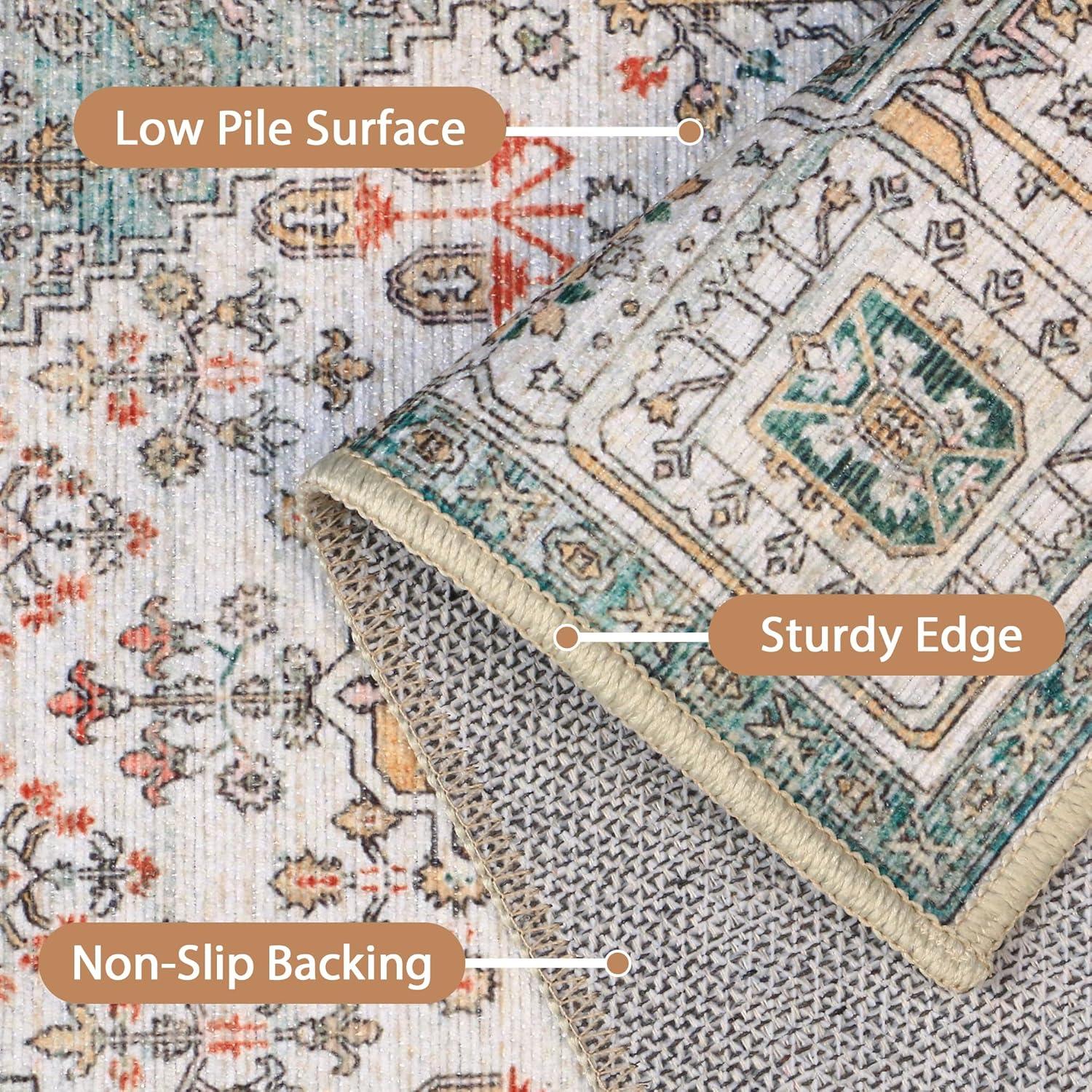 imageGENIMO 26X6 Runner Rug Non Slip Machine Washable Hallway Runners Low Plie ampamp Thin Vintage Rug for Hallway Kitchen Laundry Entryway Bedroom ampamp Living Room Dark GrayCyan