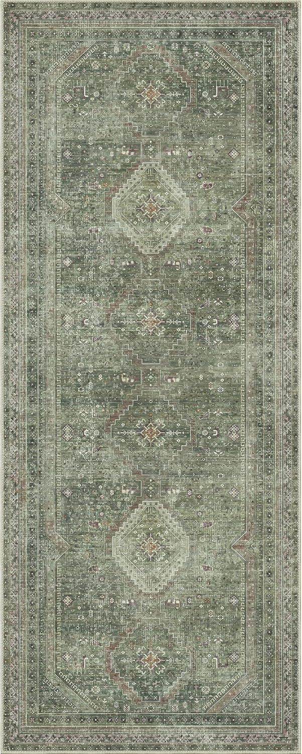 imageGENIMO 26X6 Runner Rug Non Slip Machine Washable Hallway Runners Low Plie ampamp Thin Vintage Rug for Hallway Kitchen Laundry Entryway Bedroom ampamp Living Room Dark GrayCeladon