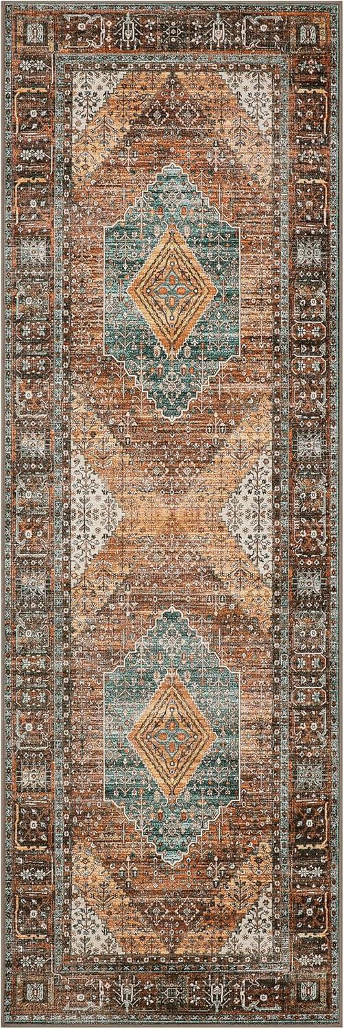 imageGENIMO 26X6 Runner Rug Non Slip Machine Washable Hallway Runners Low Plie ampamp Thin Vintage Rug for Hallway Kitchen Laundry Entryway Bedroom ampamp Living Room Dark GrayBrick Red