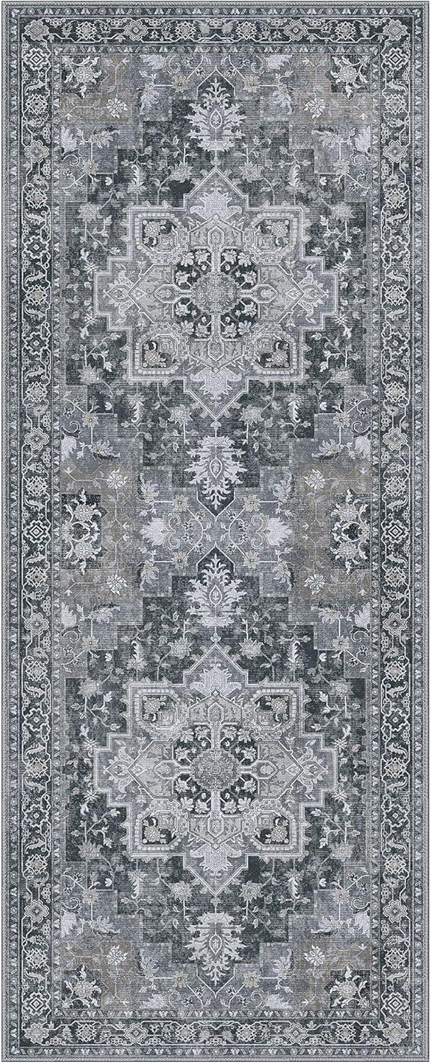 imageGENIMO 26X6 Runner Rug Non Slip Machine Washable Hallway Runners Low Plie ampamp Thin Vintage Rug for Hallway Kitchen Laundry Entryway Bedroom ampamp Living Room Dark GrayDark Gray