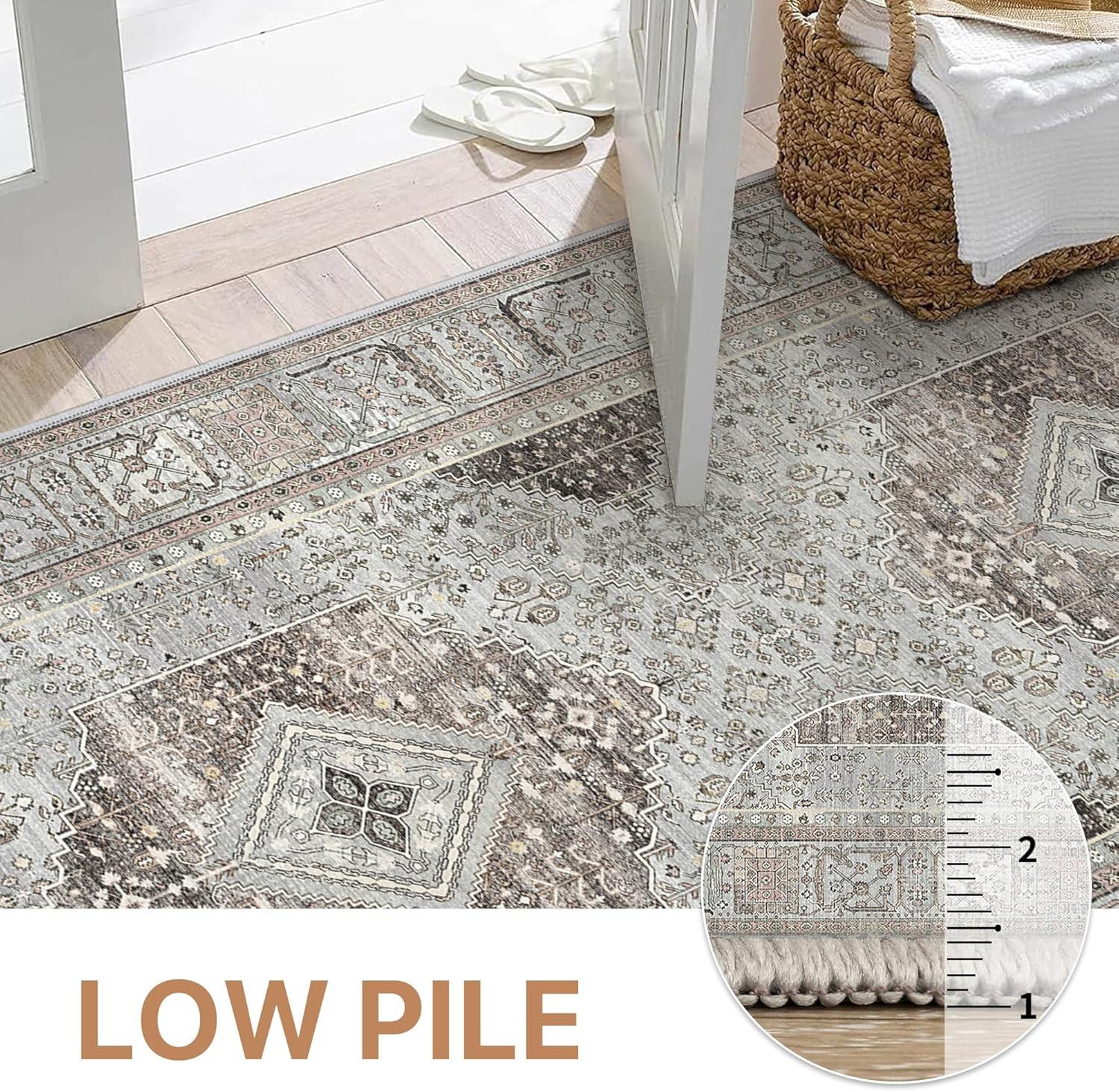 imageGENIMO 26X6 Runner Rug Non Slip Machine Washable Hallway Runners Low Plie ampamp Thin Vintage Rug for Hallway Kitchen Laundry Entryway Bedroom ampamp Living Room Dark GrayBlue Black