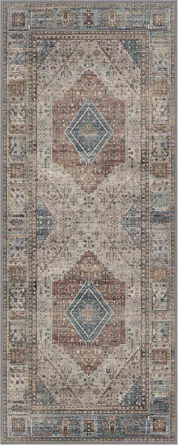 imageGENIMO 26X6 Runner Rug Non Slip Machine Washable Hallway Runners Low Plie ampamp Thin Vintage Rug for Hallway Kitchen Laundry Entryway Bedroom ampamp Living Room Dark GrayBlue Gray