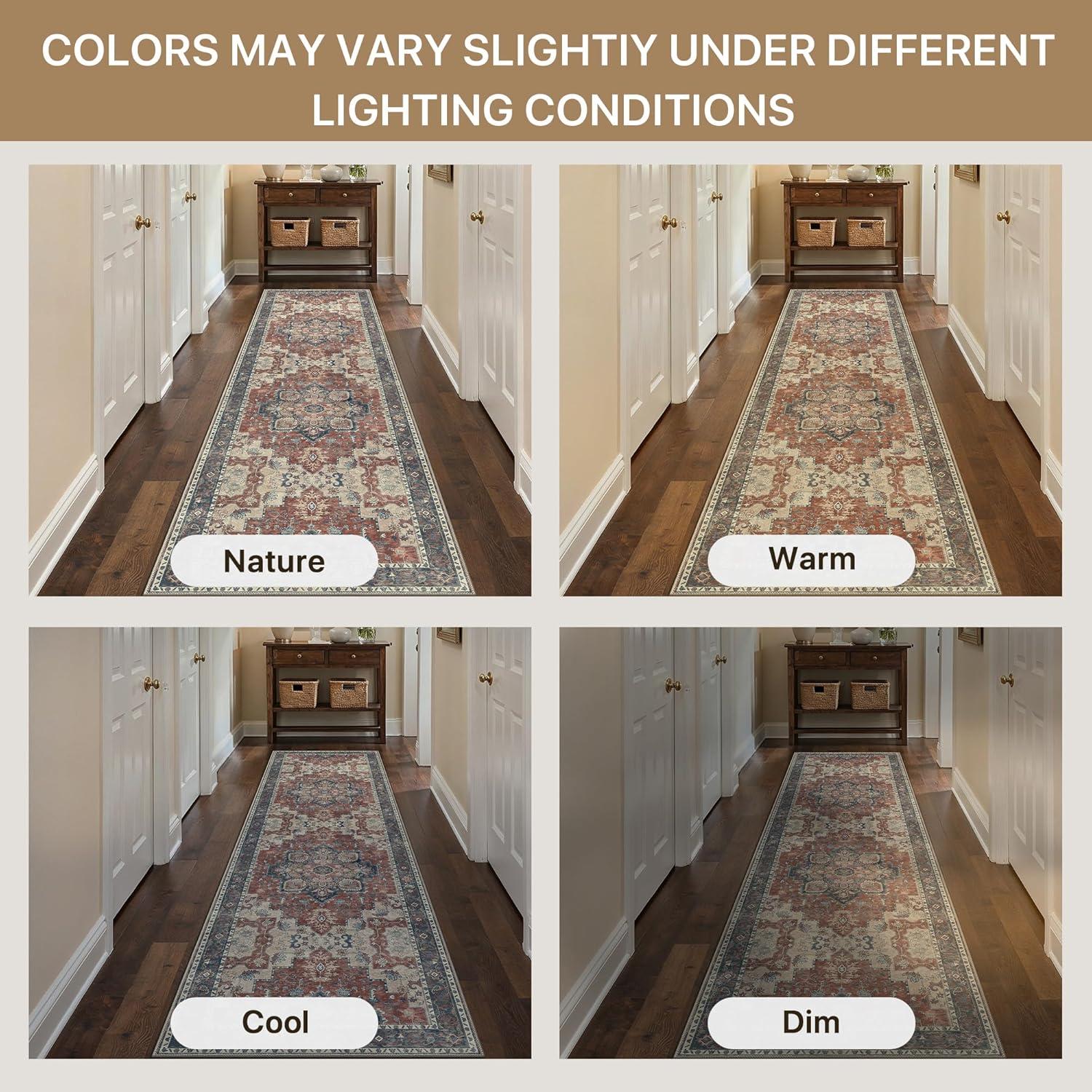 imageGENIMO 26X6 Runner Rug Non Slip Machine Washable Hallway Runners Low Plie ampamp Thin Vintage Rug for Hallway Kitchen Laundry Entryway Bedroom ampamp Living Room Dark GrayBordeaux