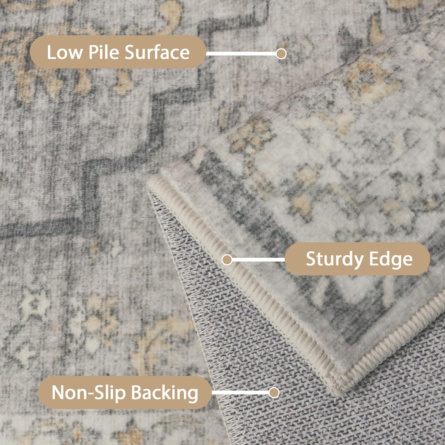 imageGENIMO 26X6 Runner Rug Non Slip Machine Washable Hallway Runners Low Plie ampamp Thin Vintage Rug for Hallway Kitchen Laundry Entryway Bedroom ampamp Living Room Dark GrayBeigeGrey