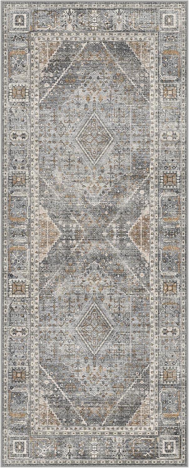 imageGENIMO 26X6 Runner Rug Non Slip Machine Washable Hallway Runners Low Plie ampamp Thin Vintage Rug for Hallway Kitchen Laundry Entryway Bedroom ampamp Living Room Dark GrayHighclass Grey