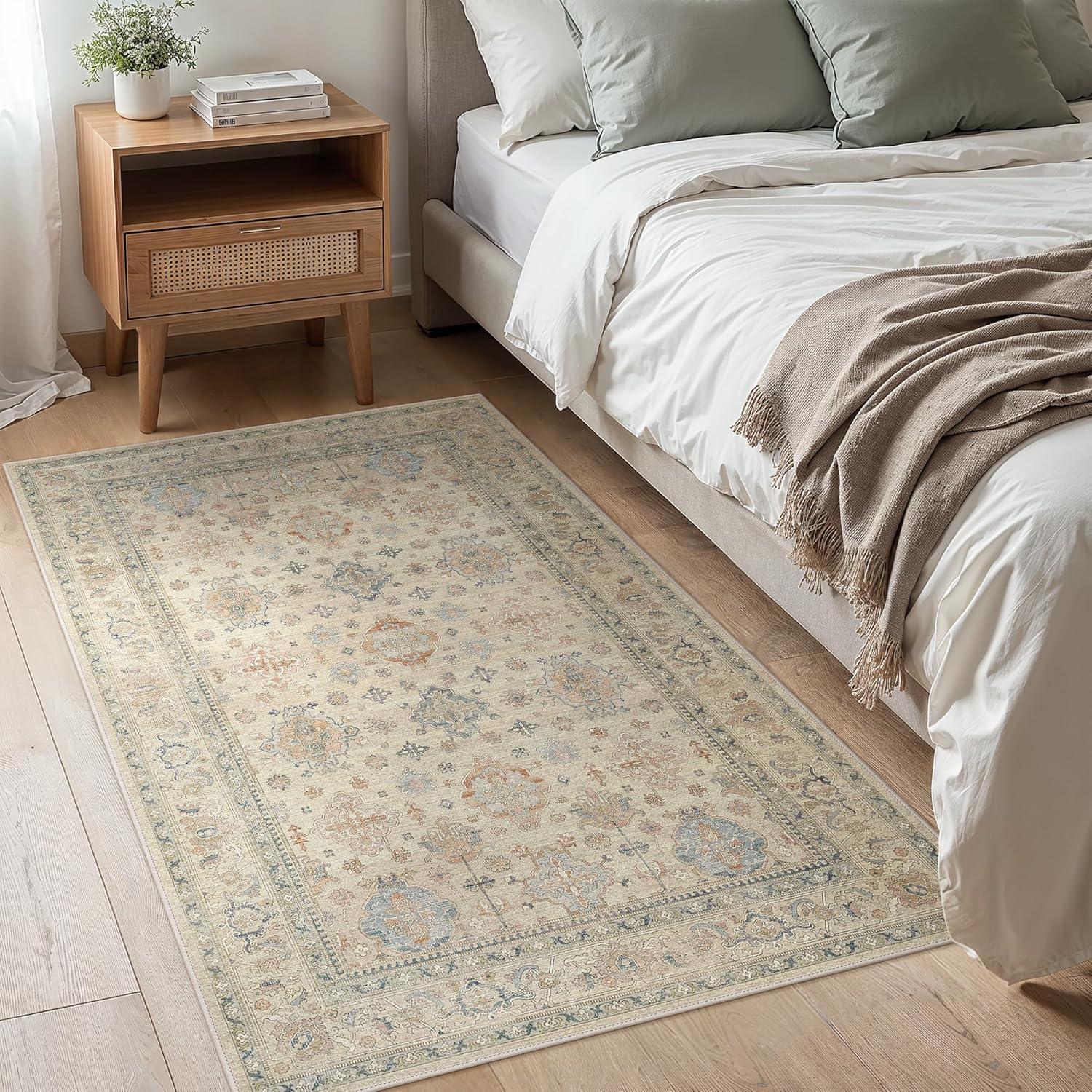 imageGENIMO 26X6 Runner Rug Non Slip Machine Washable Hallway Runners Low Plie ampamp Thin Vintage Rug for Hallway Kitchen Laundry Entryway Bedroom ampamp Living Room Dark GrayDarkgrey