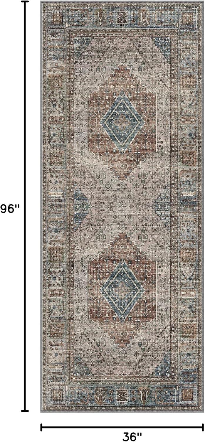 imageGENIMO 26X6 Runner Rug Non Slip Machine Washable Hallway Runners Low Plie ampamp Thin Vintage Rug for Hallway Kitchen Laundry Entryway Bedroom ampamp Living Room Dark GrayBlue Gray