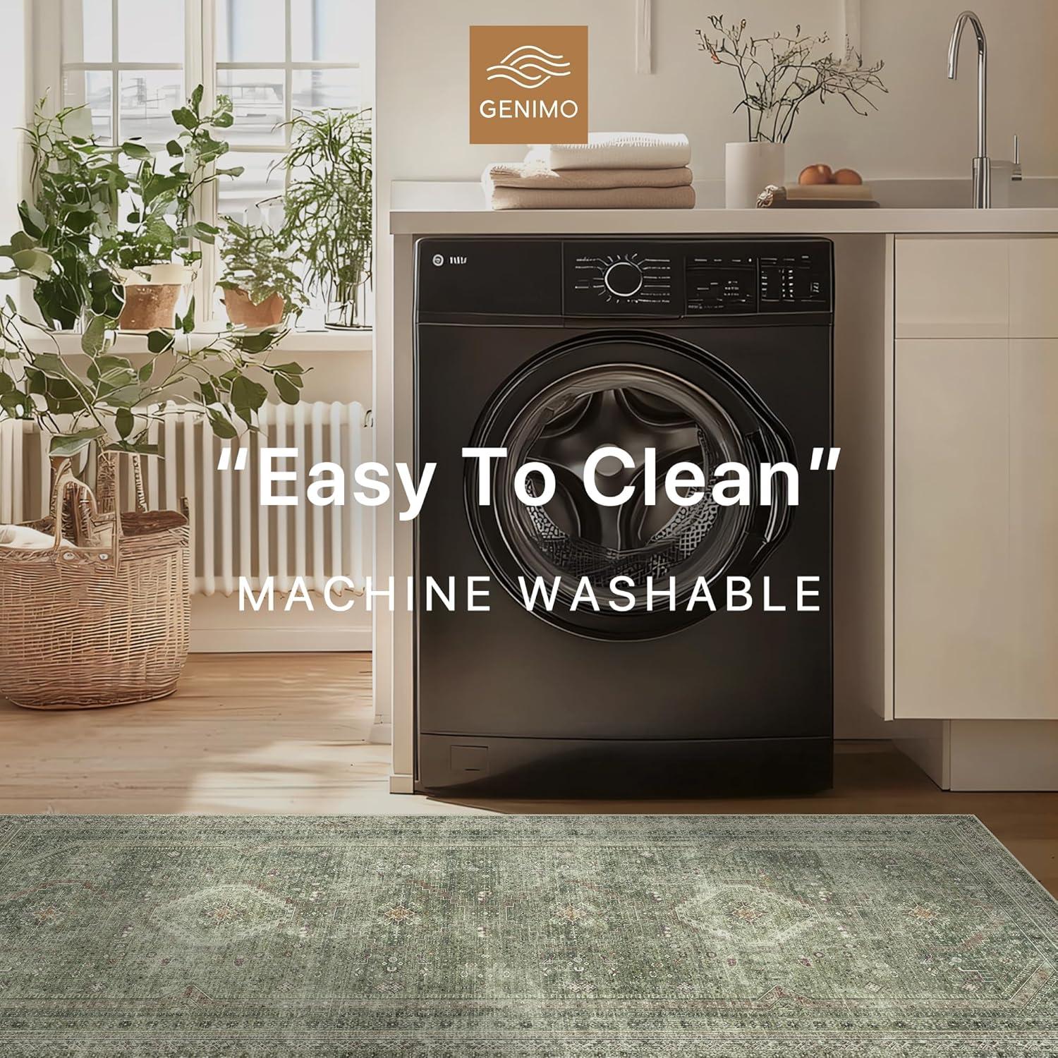imageGENIMO 26X6 Runner Rug Non Slip Machine Washable Hallway Runners Low Plie ampamp Thin Vintage Rug for Hallway Kitchen Laundry Entryway Bedroom ampamp Living Room Dark GrayCeladon