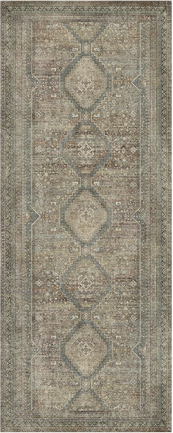 imageGENIMO 26X6 Runner Rug Non Slip Machine Washable Hallway Runners Low Plie ampamp Thin Vintage Rug for Hallway Kitchen Laundry Entryway Bedroom ampamp Living Room Dark GraySage