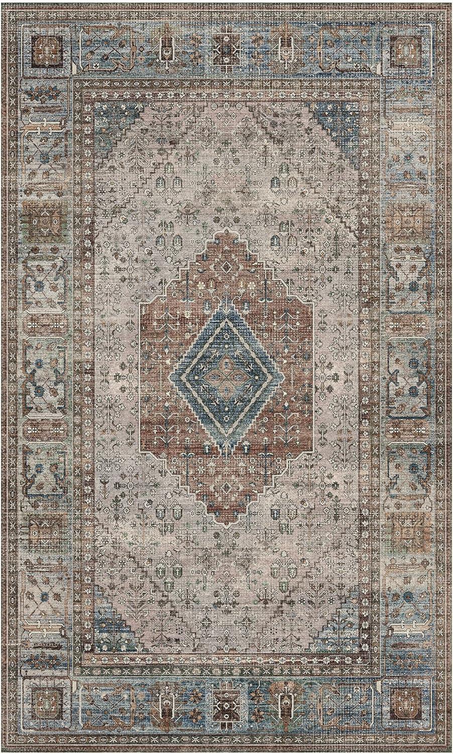 imageGENIMO 26X6 Runner Rug Non Slip Machine Washable Hallway Runners Low Plie ampamp Thin Vintage Rug for Hallway Kitchen Laundry Entryway Bedroom ampamp Living Room Dark GrayBlue Gray
