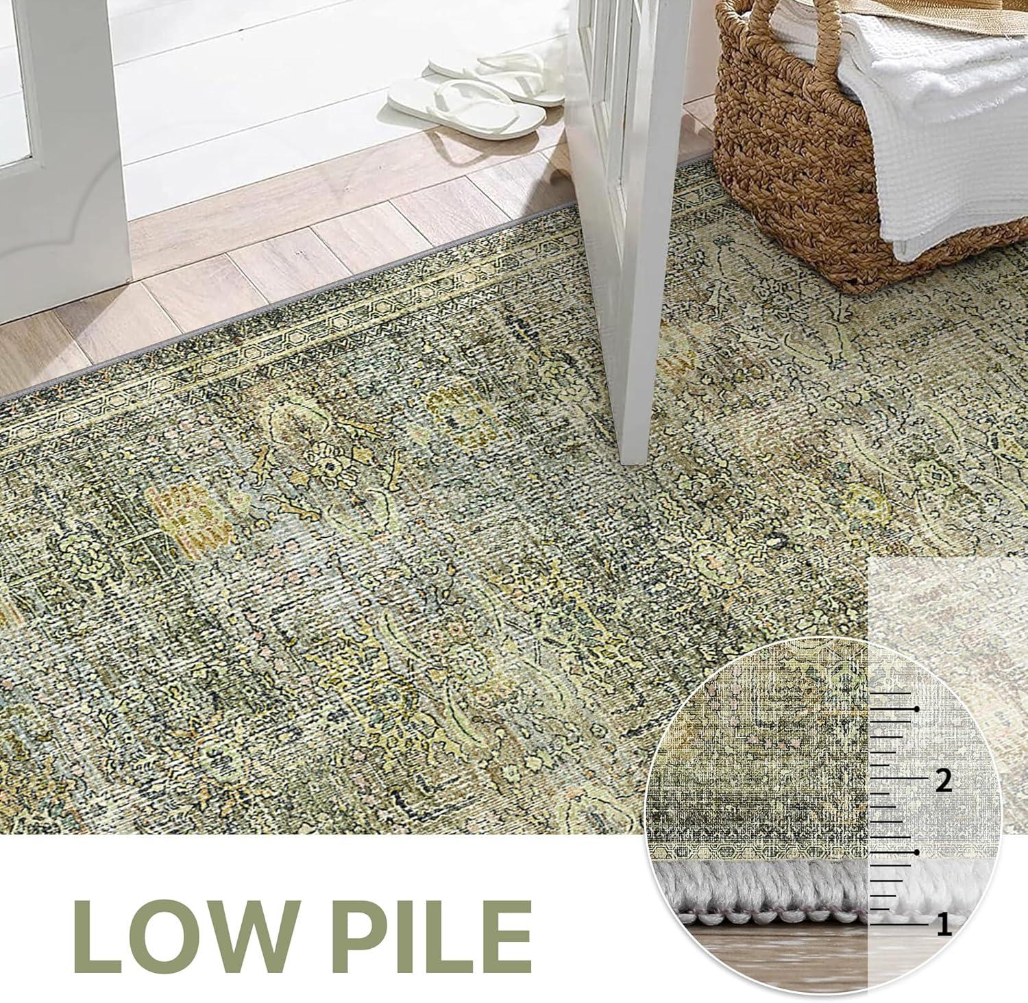 imageGENIMO 26X6 Runner Rug Non Slip Machine Washable Hallway Runners Low Plie ampamp Thin Vintage Rug for Hallway Kitchen Laundry Entryway Bedroom ampamp Living Room Dark GrayVetivergreen