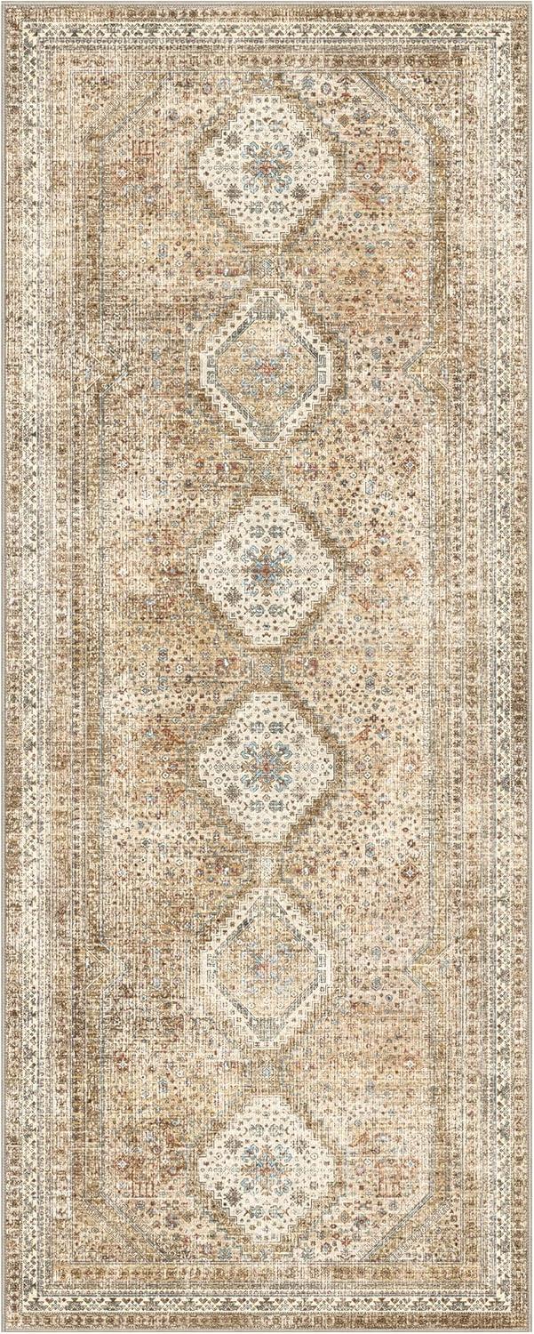 imageGENIMO 26X6 Runner Rug Non Slip Machine Washable Hallway Runners Low Plie ampamp Thin Vintage Rug for Hallway Kitchen Laundry Entryway Bedroom ampamp Living Room Dark GrayKhaki