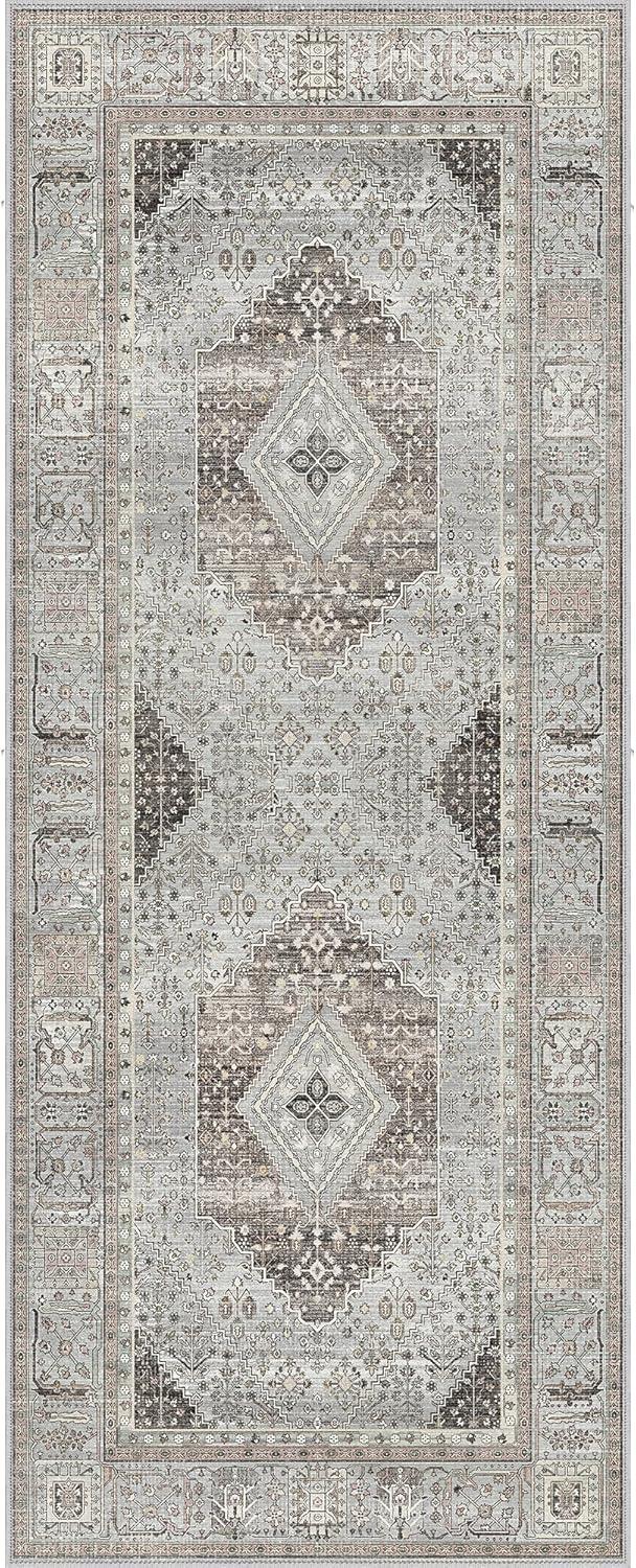 imageGENIMO 26X6 Runner Rug Non Slip Machine Washable Hallway Runners Low Plie ampamp Thin Vintage Rug for Hallway Kitchen Laundry Entryway Bedroom ampamp Living Room Dark GrayBlue Black