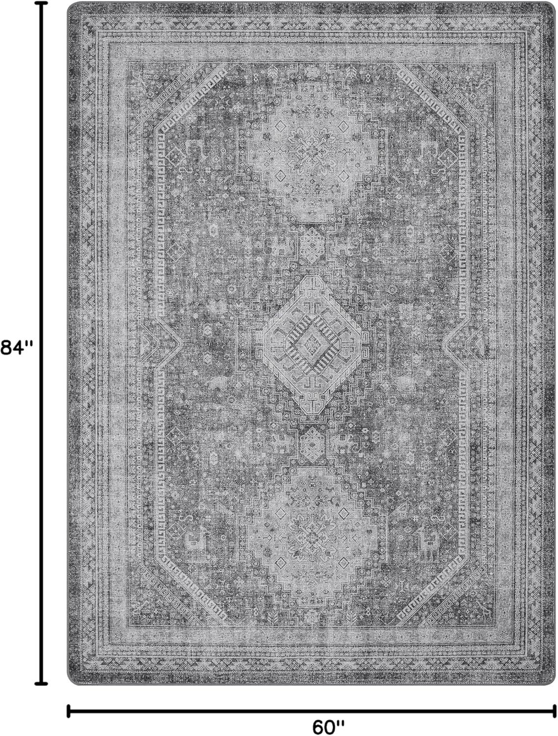 imageGENIMO 26X6 Runner Rug Non Slip Machine Washable Hallway Runners Low Plie ampamp Thin Vintage Rug for Hallway Kitchen Laundry Entryway Bedroom ampamp Living Room Dark GrayGrey