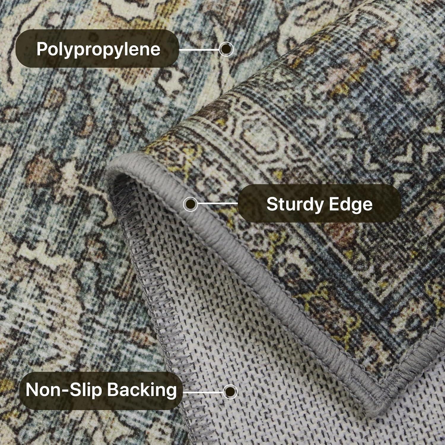 imageGENIMO 26X6 Runner Rug Non Slip Machine Washable Hallway Runners Low Plie ampamp Thin Vintage Rug for Hallway Kitchen Laundry Entryway Bedroom ampamp Living Room Dark GraySlate Azure