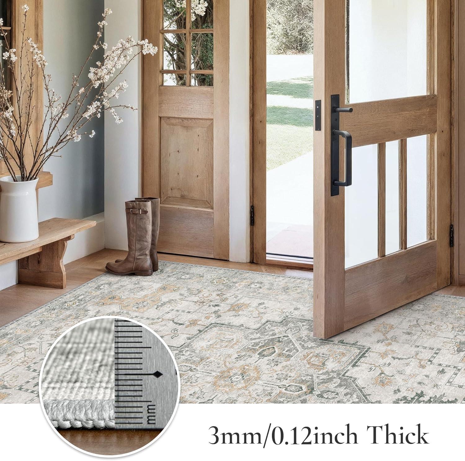 imageGENIMO 26X6 Runner Rug Non Slip Machine Washable Hallway Runners Low Plie ampamp Thin Vintage Rug for Hallway Kitchen Laundry Entryway Bedroom ampamp Living Room Dark GrayTaupe