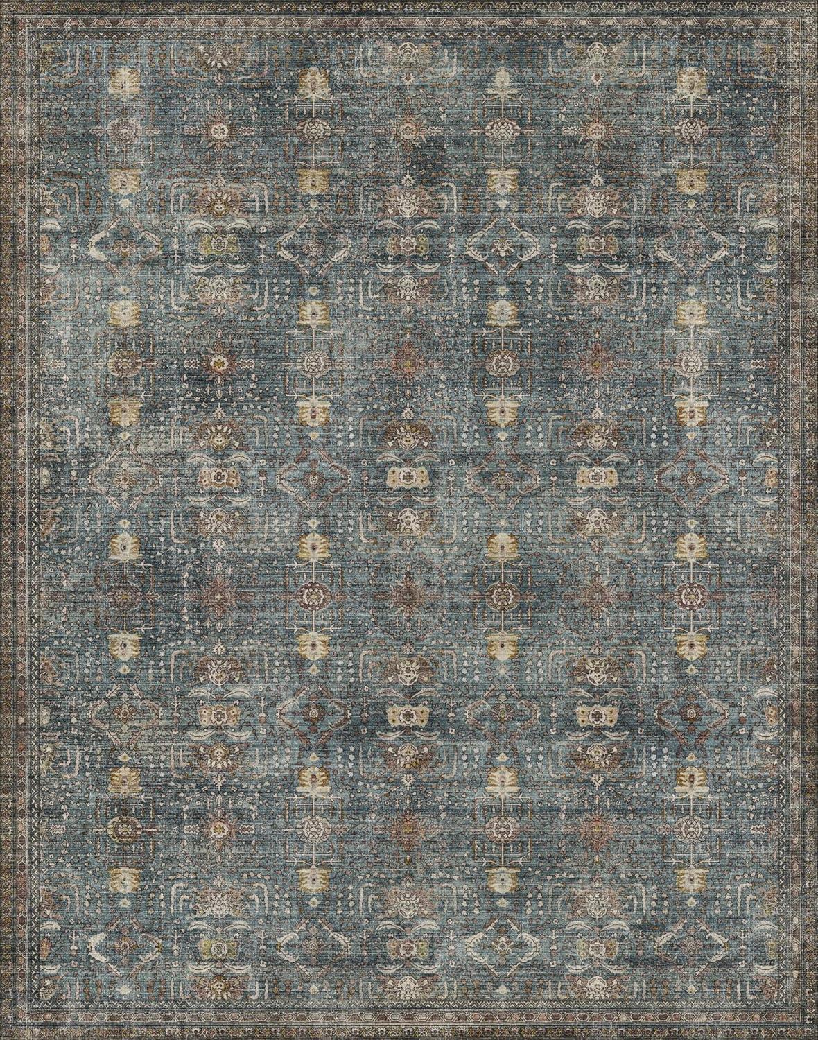 imageGENIMO 26X6 Runner Rug Non Slip Machine Washable Hallway Runners Low Plie ampamp Thin Vintage Rug for Hallway Kitchen Laundry Entryway Bedroom ampamp Living Room Dark GraySlate Azure