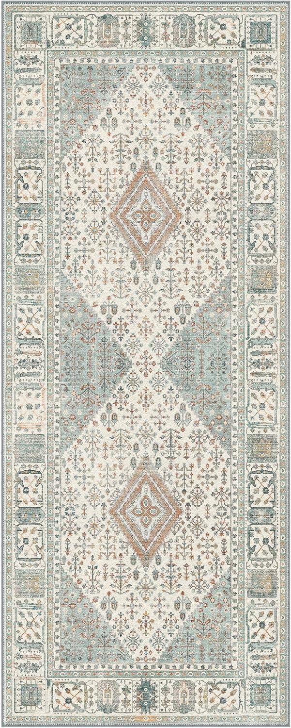 imageGENIMO 26X6 Runner Rug Non Slip Machine Washable Hallway Runners Low Plie ampamp Thin Vintage Rug for Hallway Kitchen Laundry Entryway Bedroom ampamp Living Room Dark GrayGreen