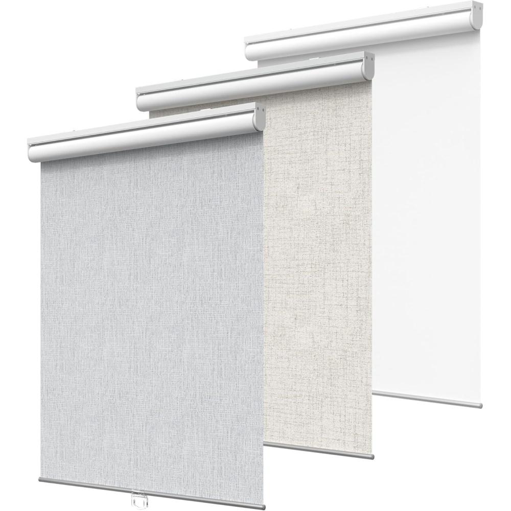 imageGENIMO 100 Blackout Roller Window Shades Window Blinds Cordless with Thermal Insulated UV Protection Fabric Mini French Door Blinds for Home Office Bedroom Easy to Install Black 43quot W X 72quot HAlight Grey  100 Blackout