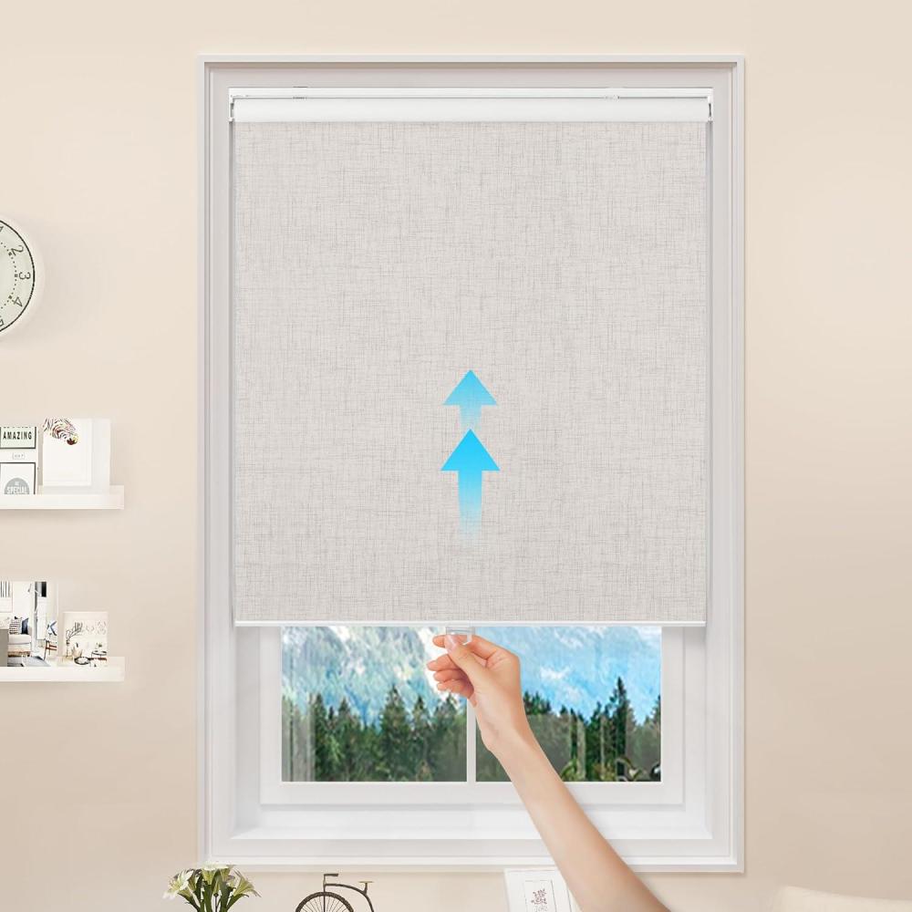 imageGENIMO 100 Blackout Roller Window Shades Window Blinds Cordless with Thermal Insulated UV Protection Fabric Mini French Door Blinds for Home Office Bedroom Easy to Install Black 43quot W X 72quot HAivory White  100 Blackout