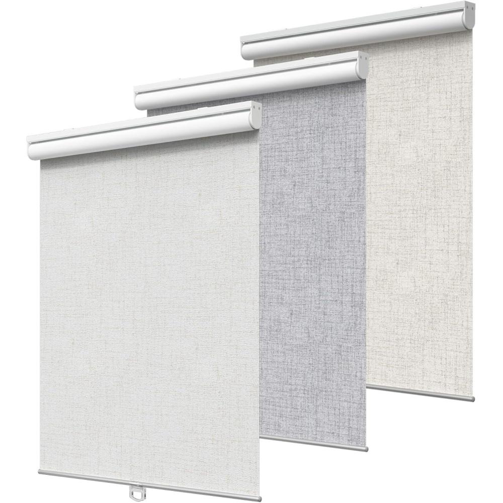 imageGENIMO 100 Blackout Roller Window Shades Window Blinds Cordless with Thermal Insulated UV Protection Fabric Mini French Door Blinds for Home Office Bedroom Easy to Install Black 43quot W X 72quot HAlinen White  100 Blackout