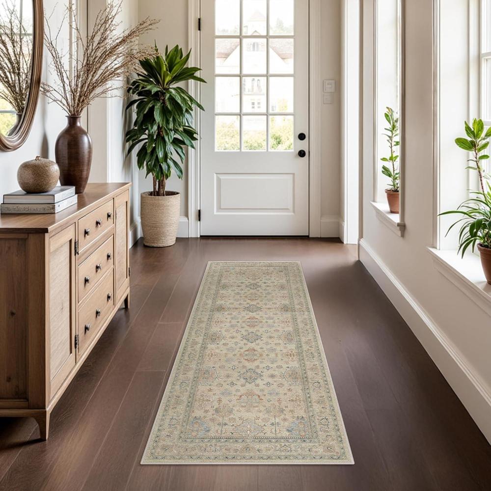 imageGENIMO 26X6 Runner Rug Non Slip Machine Washable Hallway Runners Low Plie ampamp Thin Vintage Rug for Hallway Kitchen Laundry Entryway Bedroom ampamp Living Room Dark GrayDarkgrey