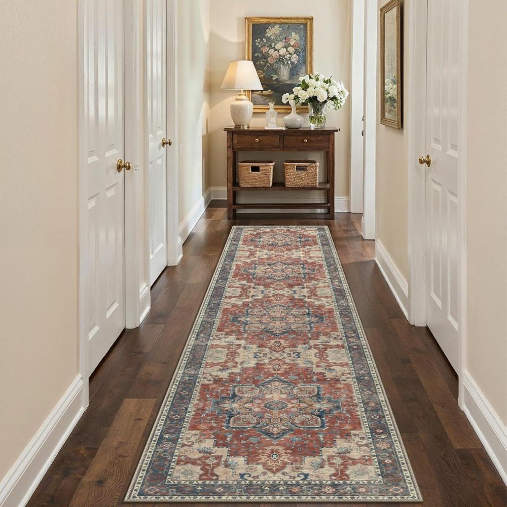 imageGENIMO 26X6 Runner Rug Non Slip Machine Washable Hallway Runners Low Plie ampamp Thin Vintage Rug for Hallway Kitchen Laundry Entryway Bedroom ampamp Living Room Dark GrayBordeaux