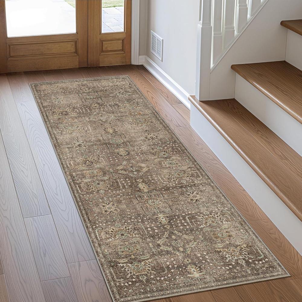 imageGENIMO 26X6 Runner Rug Non Slip Machine Washable Hallway Runners Low Plie ampamp Thin Vintage Rug for Hallway Kitchen Laundry Entryway Bedroom ampamp Living Room Dark GrayTerra Cotta