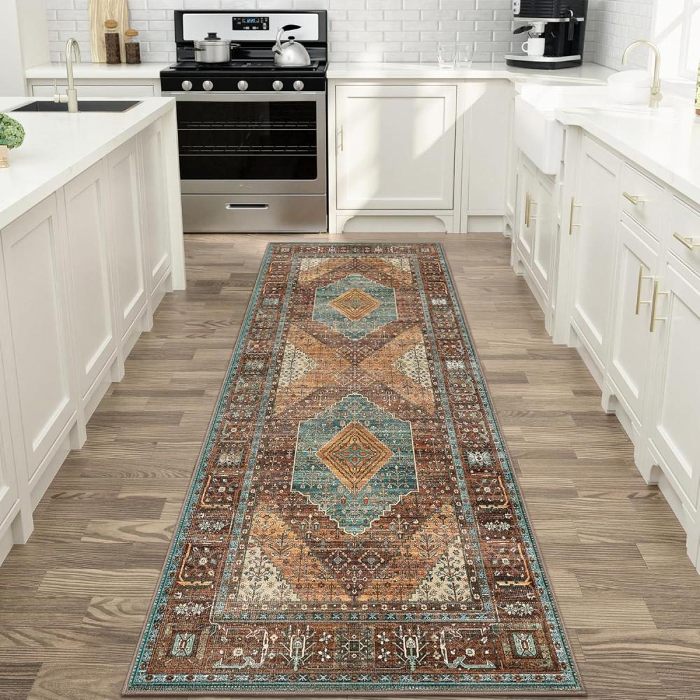 imageGENIMO 26X6 Runner Rug Non Slip Machine Washable Hallway Runners Low Plie ampamp Thin Vintage Rug for Hallway Kitchen Laundry Entryway Bedroom ampamp Living Room Dark GrayBrick Red