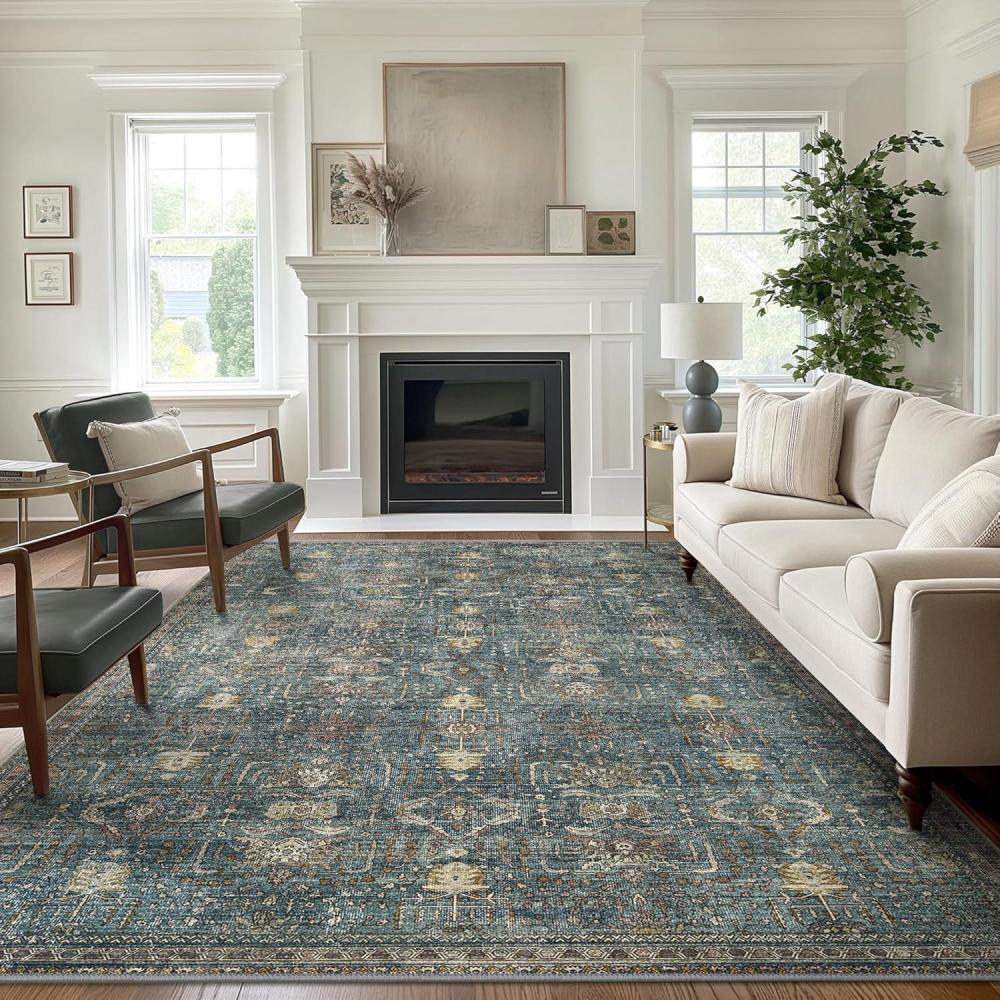 imageGENIMO 26X6 Runner Rug Non Slip Machine Washable Hallway Runners Low Plie ampamp Thin Vintage Rug for Hallway Kitchen Laundry Entryway Bedroom ampamp Living Room Dark GraySlate Azure