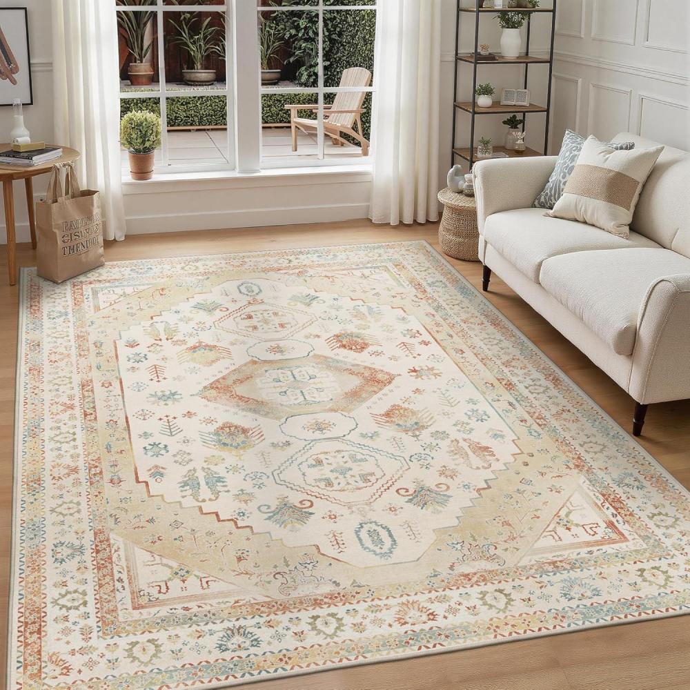 imageGENIMO 26X6 Runner Rug Non Slip Machine Washable Hallway Runners Low Plie ampamp Thin Vintage Rug for Hallway Kitchen Laundry Entryway Bedroom ampamp Living Room Dark GrayBeige