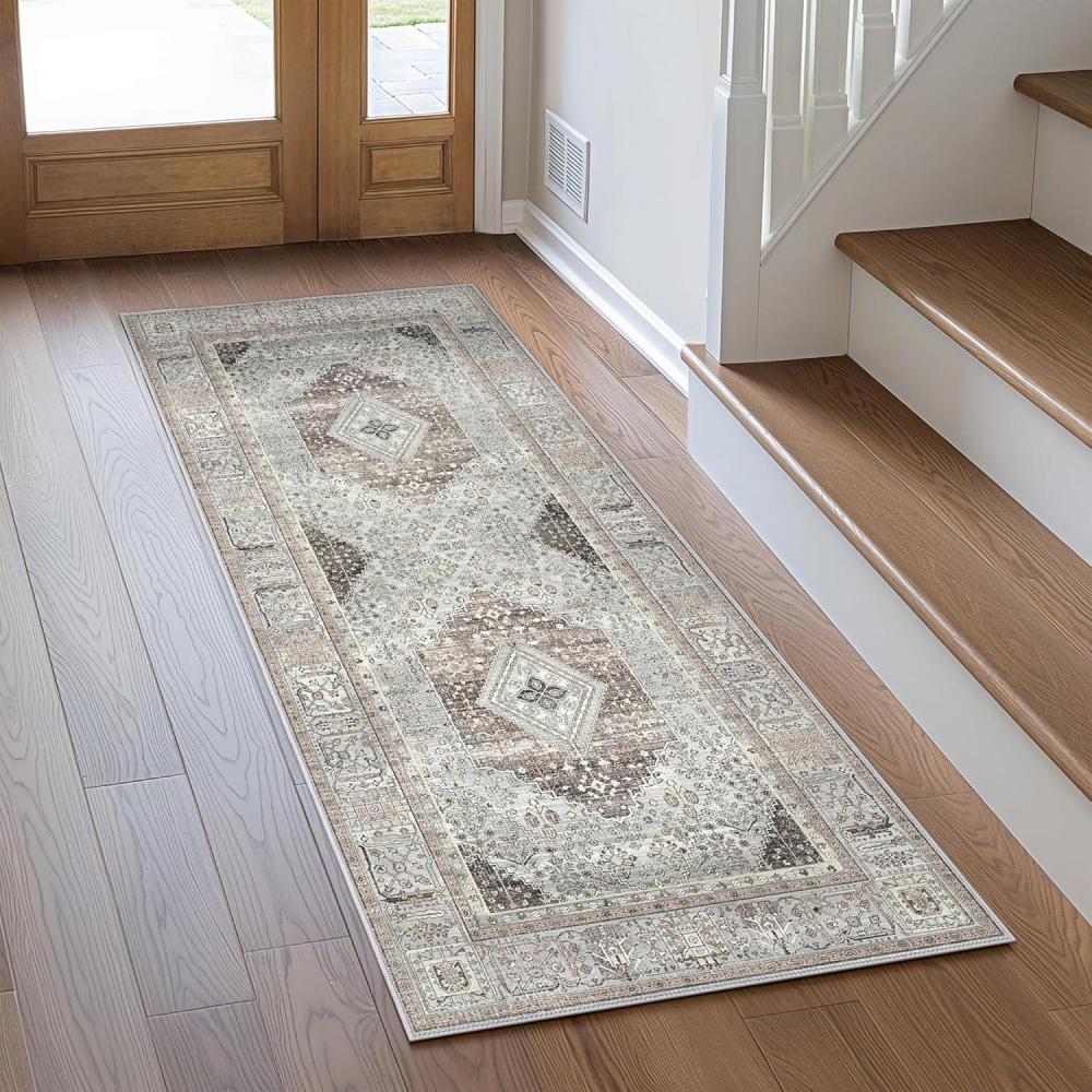 imageGENIMO 26X6 Runner Rug Non Slip Machine Washable Hallway Runners Low Plie ampamp Thin Vintage Rug for Hallway Kitchen Laundry Entryway Bedroom ampamp Living Room Dark GrayBlue Black