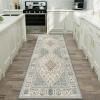 GENIMO 2’6”X6 Runner Rug Non Slip, Machine Washable Hallway Runners, Low Plie & Thin Vintage Rug for Hallway, Kitchen, Laundry, Entryway, Bedroom & Living Room, Dark Gray(Green)