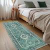 GENIMO 2’6”X6 Runner Rug Non Slip, Machine Washable Hallway Runners, Low Plie & Thin Vintage Rug for Hallway, Kitchen, Laundry, Entryway, Bedroom & Living Room, Dark Gray(Teal)