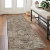 GENIMO 2’6”X6 Runner Rug Non Slip, Machine Washable Hallway Runners, Low Plie & Thin Vintage Rug for Hallway, Kitchen, Laundry, Entryway, Bedroom & Living Room, Dark Gray(Tan)