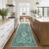 GENIMO 2’6”X6 Runner Rug Non Slip, Machine Washable Hallway Runners, Low Plie & Thin Vintage Rug for Hallway, Kitchen, Laundry, Entryway, Bedroom & Living Room, Dark Gray(Teal)